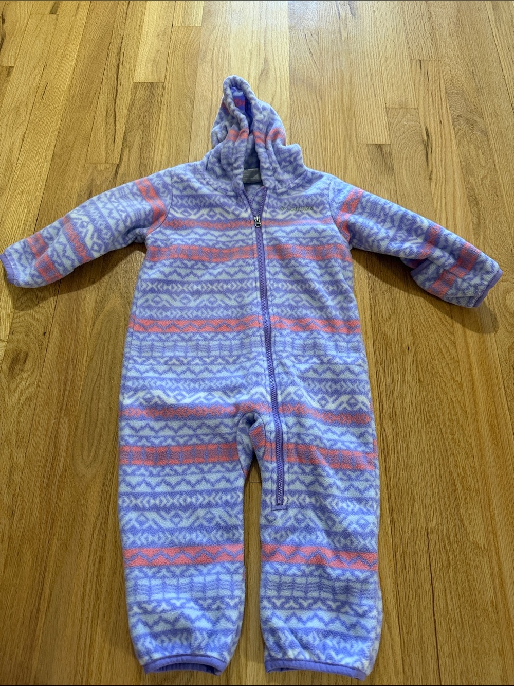 Columbia Purple Snowflake Fleece Full Zip Bunting Suit Sz 12-18 Months